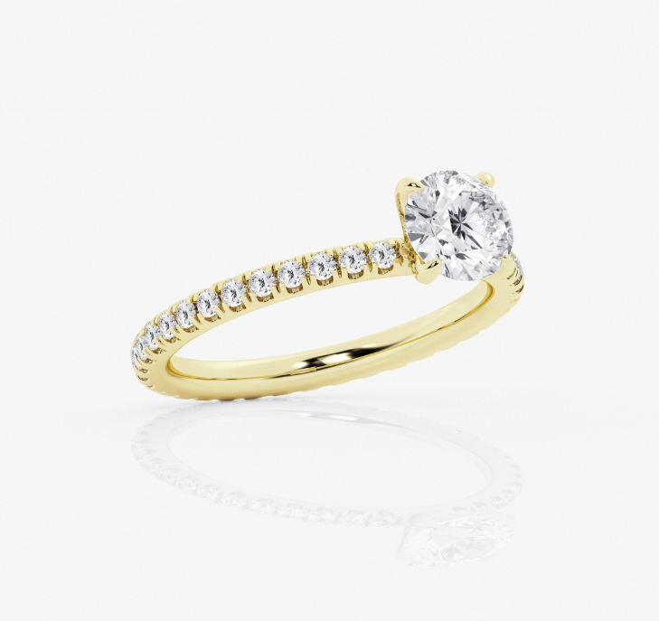 Round Pave Shoulders Engagement Ring 1.00ct Center Lab Grown