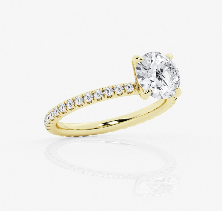 Round Pave Shoulders Engagement Ring 2.00ct Center Lab Grown