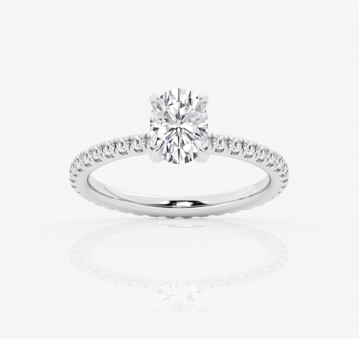 Oval Pave Shoulders Engagement Ring 1.00ct Center Lab Grown