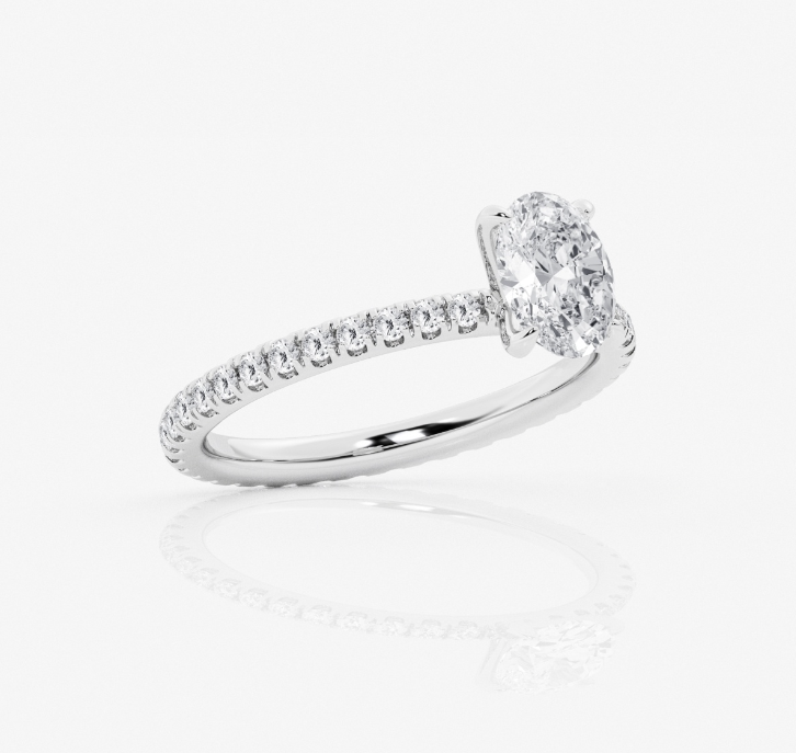 Oval Pave Shoulders Engagement Ring 1.00ct Center Lab Grown