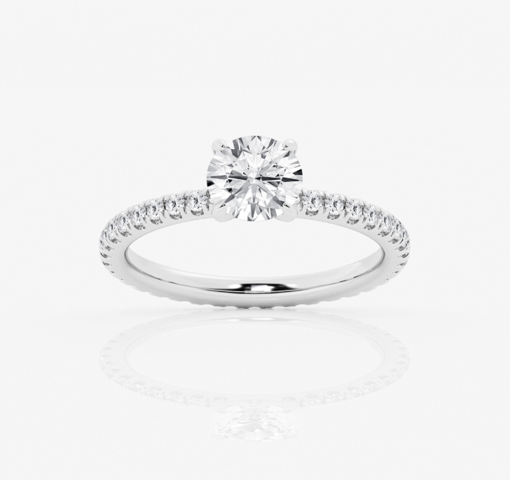 Round Pave Shoulders Engagement Ring 1.00ct Center Lab Grown