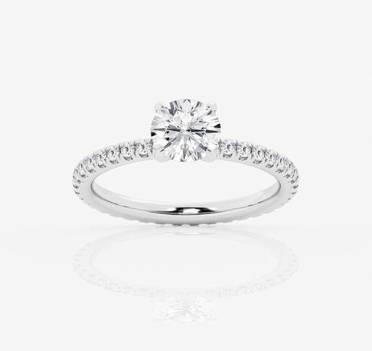 Round Pave Shoulders Engagement Ring 1.00ct Center Lab Grown