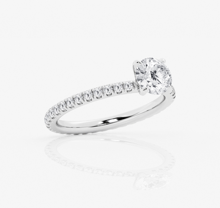 Round Pave Shoulders Engagement Ring 1.00ct Center Lab Grown