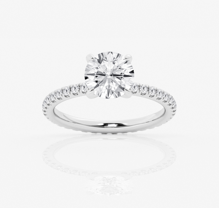 Round Pave Shoulders Engagement Ring 2.00ct Center Lab Grown