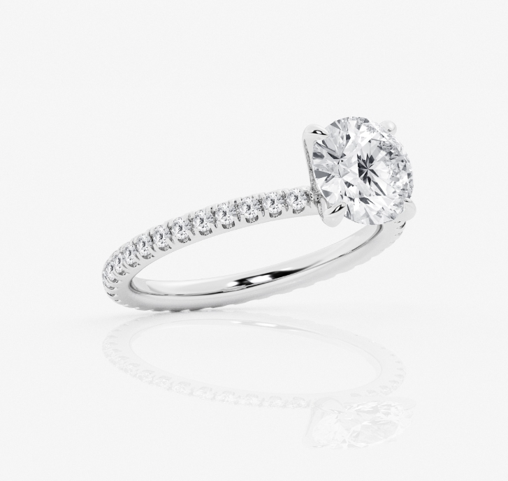 Round Pave Shoulders Engagement Ring 2.00ct Center Lab Grown